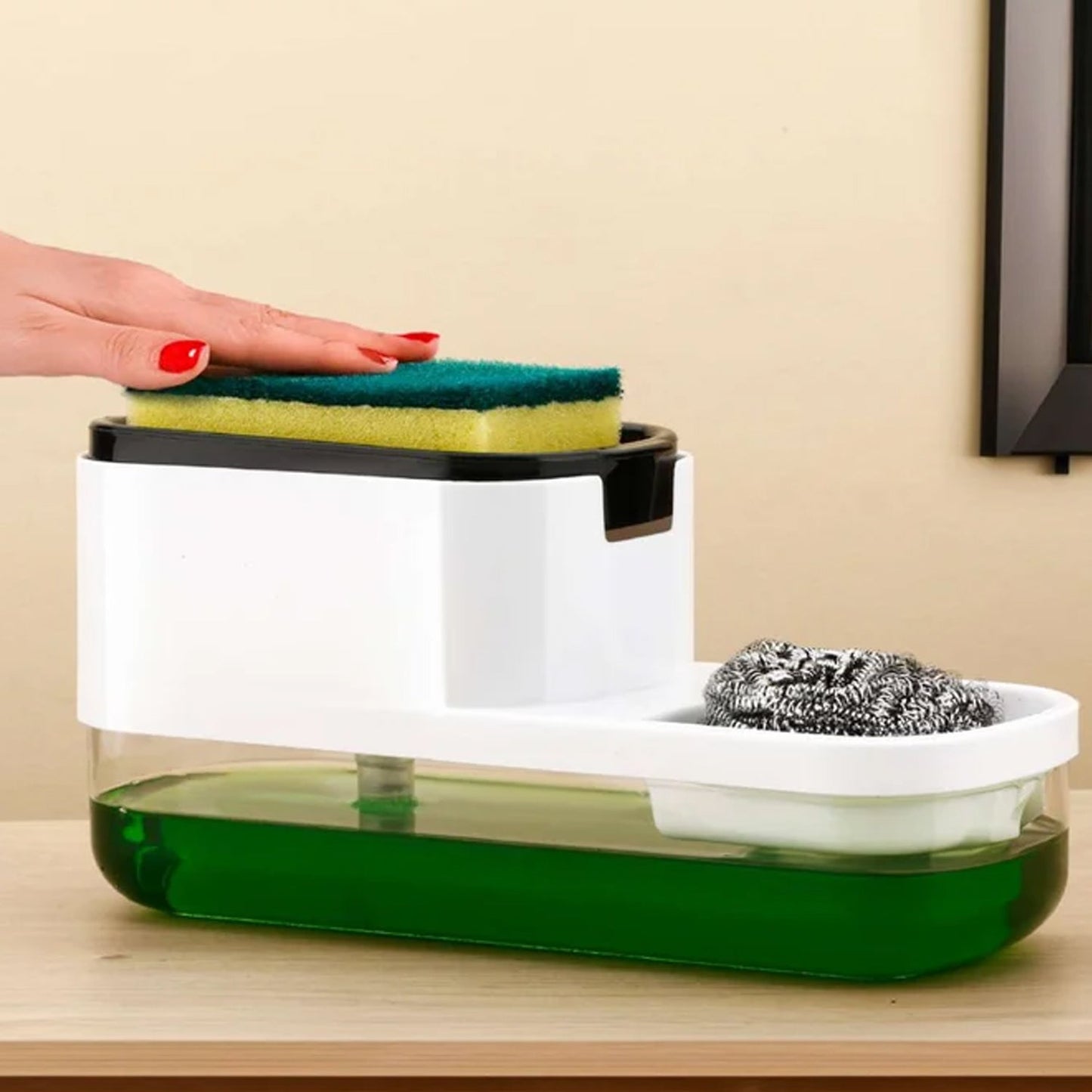 2 in 1 Plastic Dish Soap Liquid Dispenser Sponge Holder ,Sabudani  (1 Set)