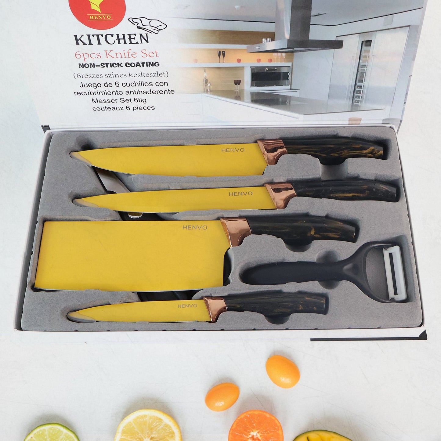 6 Pcs Professional Kitchen Knife Set with Chef Knives, Cleaver, Peeler & Scissors