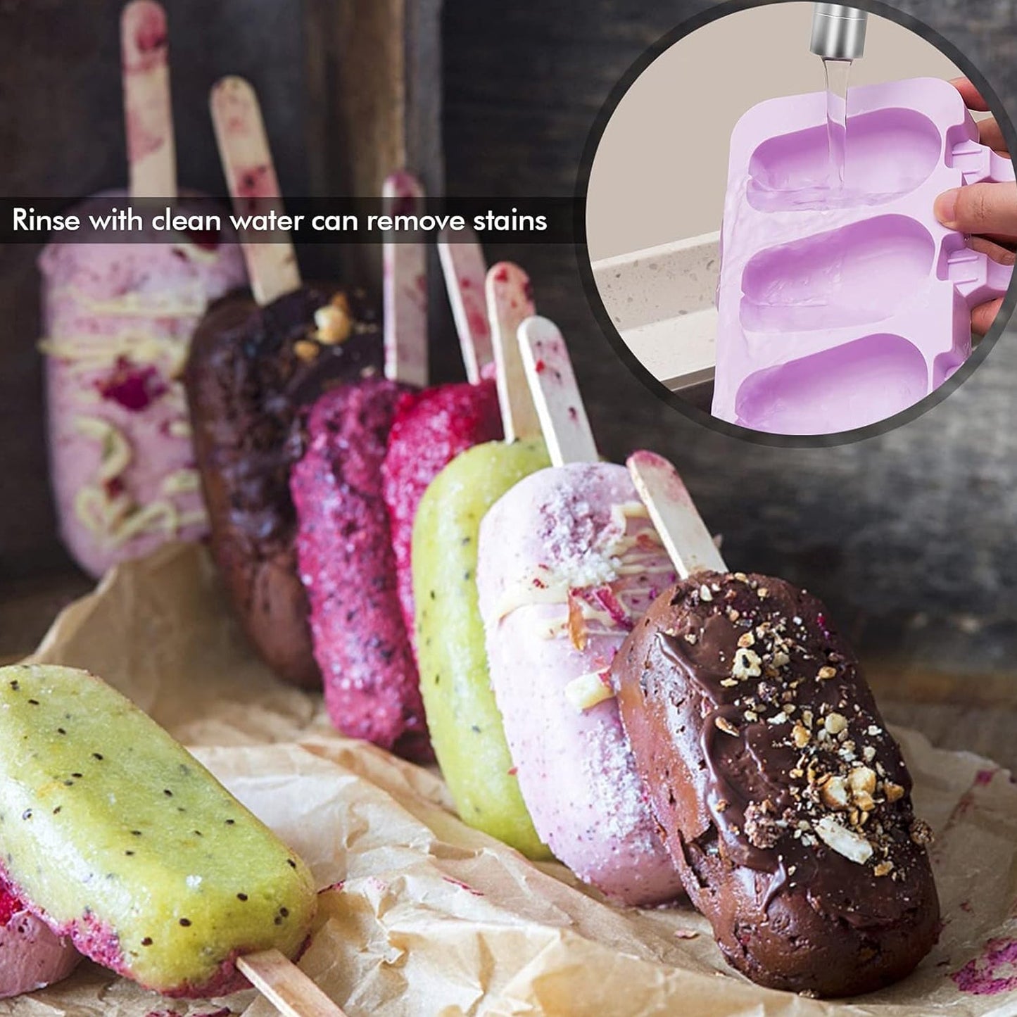 Silicone Sicle Molds – DIY Ice Pops with Lids & 50 Sticks