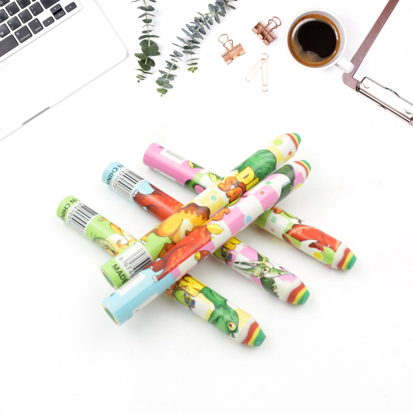 Fancy Rainbow Pencil Erasers for Kids – Set of 48 Cartoon Erasers