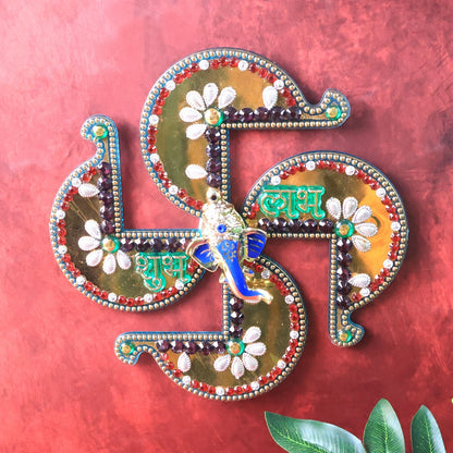 Golden Shubh Labh Swastik Wall Hanging