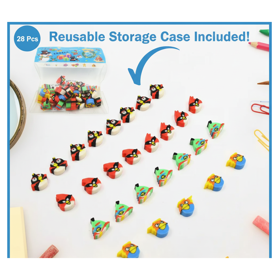Colorful Novelty Eraser Set for Kids and Gifts (28 Pcs In 1 Packet)