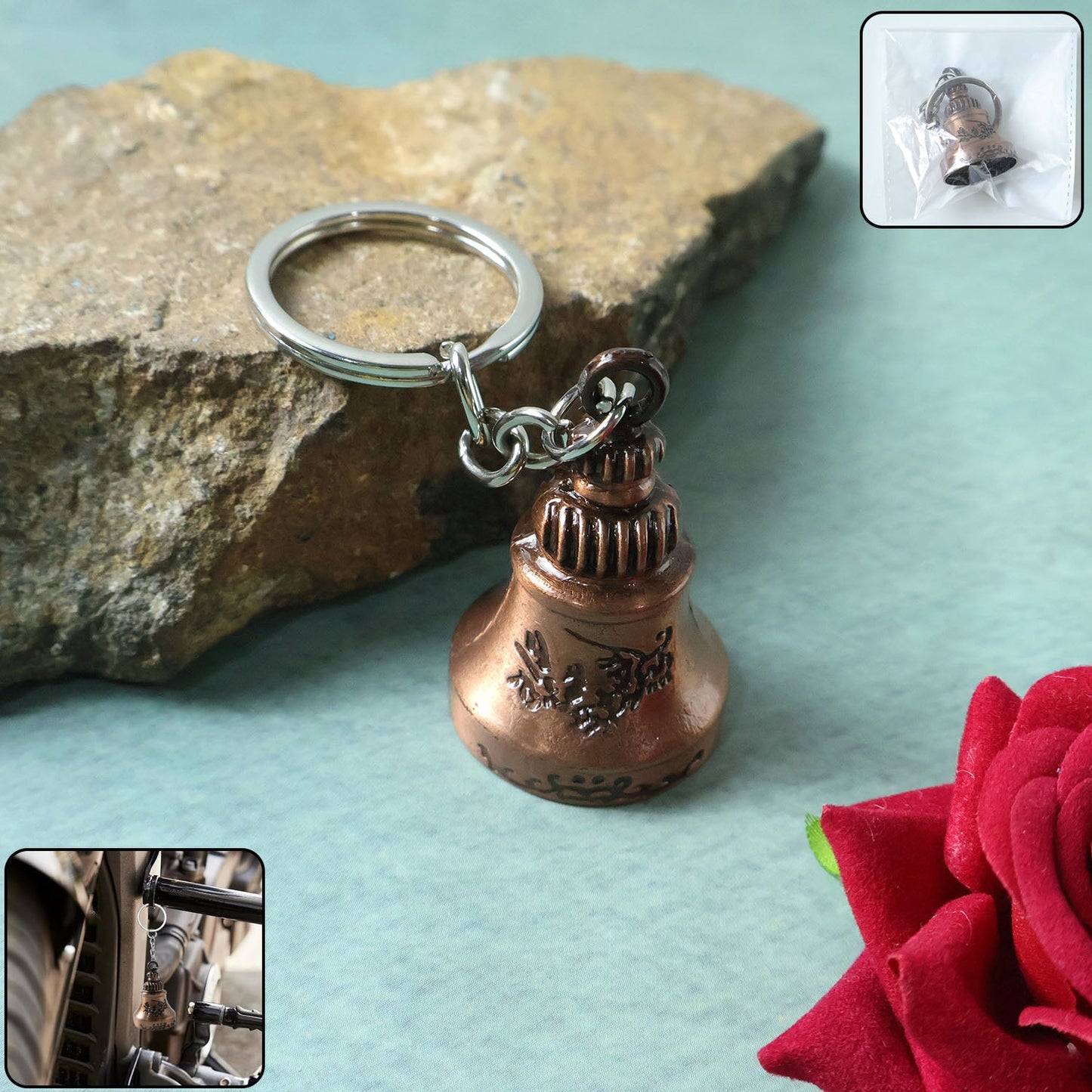 Bell shape mini metal keychain