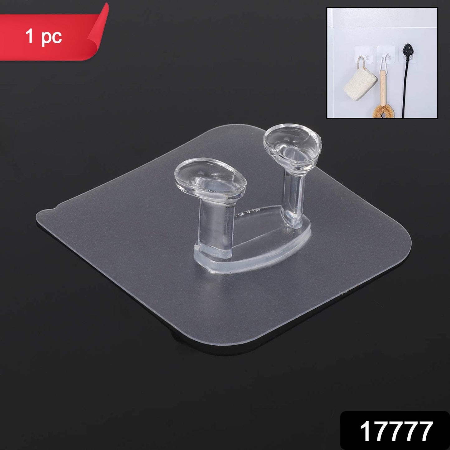 Transparent Self-Adhesive Wall Hook Waterproof & Oil-Proof Strong Holder (1 Pc)